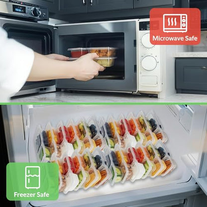 Reusable Snack Containers with Lids, 9 oz Double Compartment Plastic Snack Pack Containers Portion Control Meal Prep Snack Boxes BPA Free 20 Sets for Work Travel School
