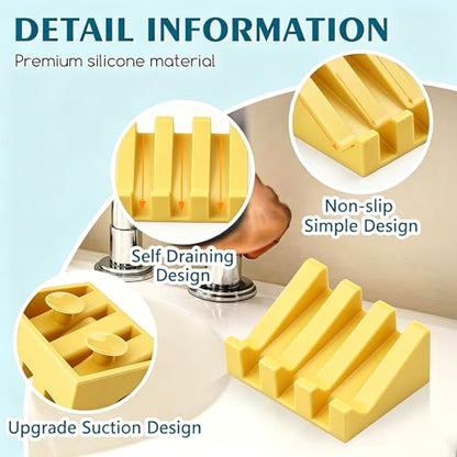 Silicone Soap Dish Self Draining with Suction Cups (Yellow,1 Pack) | Waterfall drainage design drains fast to keep soap dry silicone soap saver with reusable suction cups for bathroom & kitchen - color: Yellow, size: 1