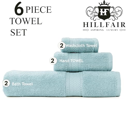 HILLFAIR Premium 600 GSM 6 Piece Towel Set- 2 Bath Towels, 2 Hand Towels & 2 Washcloths, Machine Washable, Hotel Quality, Super Soft & Highly Absorbent Cotton Towel: Ocean Blue - color: Ocean Blue, size: 6 Piece Towel Set