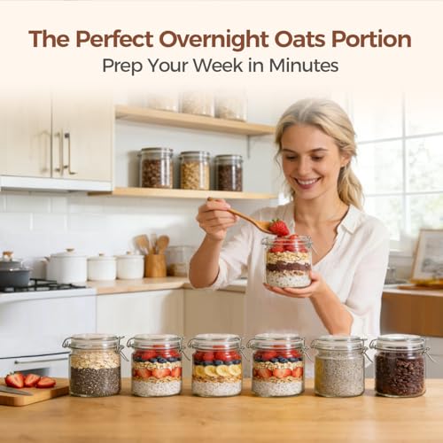 ComSaf 17 oz Overnight Oats Containers with Lids 6 Pack Wide Mouth | Meal prep, Sourdough starter, Fridge pickling, Pantry organization, Pickling fermenting, Clear glass - size: 17oz*6 Wide Mouth