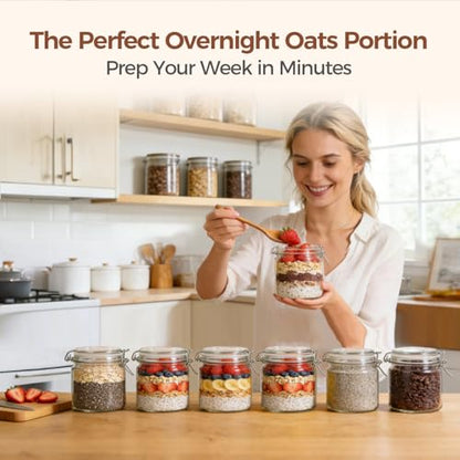 ComSaf 17 oz Overnight Oats Containers with Lids 6 Pack Wide Mouth | Meal prep, Sourdough starter, Fridge pickling, Pantry organization, Pickling fermenting, Clear glass - size: 17oz*6 Wide Mouth