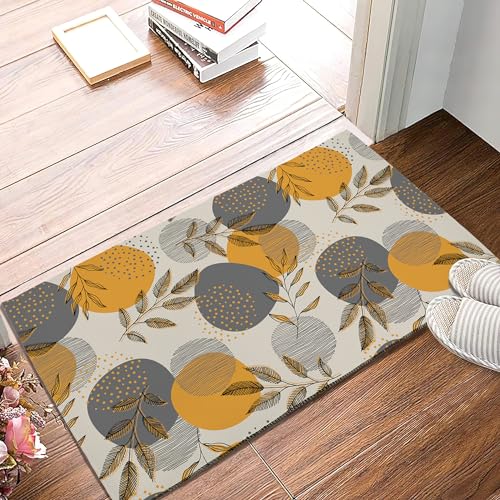 Boho Leaves Door Mat Seasonal Decorative Stripes and Dots Doormat Non Slip Backing Indoor Outdoor Entryway Floor Mat Home Decor 17x30 Inch - color: Boho Leaves