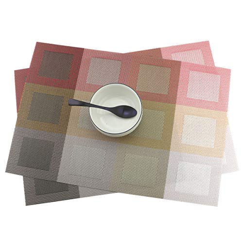 Set of 6 Placemats for Dinning Table, Luxury PVC Woven Vinyl Table Mats,Washable and Heat Insulation Kitchen Place Mats (6 pcs, Gold) - color: Red-square