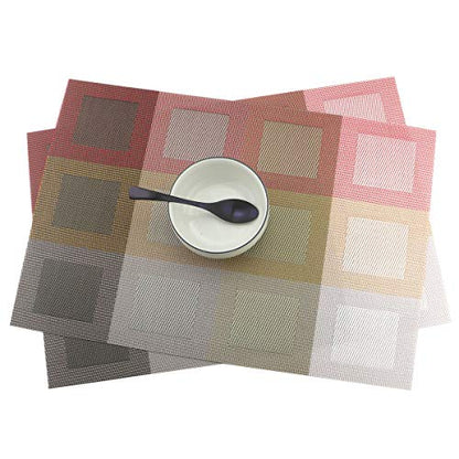 Set of 6 Placemats for Dinning Table, Luxury PVC Woven Vinyl Table Mats,Washable and Heat Insulation Kitchen Place Mats (6 pcs, Gold) - color: Red-square