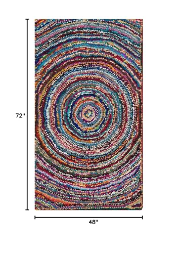 SAFAVIEH Nantucket Collection Accent Rug - 4' x 6', Multi, Handmade Boho Abstract Circle Cotton, Ideal for High Traffic Areas in Entryway, Living Room, Bedroom (NAN315A) - size: 4' x 6' (Rectangular)