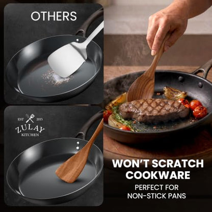 Zulay Kitchen 9-Piece Teak Wooden Utensils for Cooking - Natural Teak Utensil Set with Premium Gift Box - Non-Stick Wooden Spoons for Cooking - Kitchen Gift Set - Comfortable Grip Wooden Utensil Set - size: 9 Piece | Gift Box
