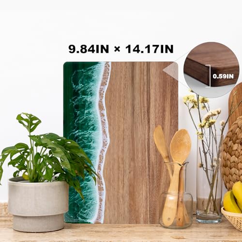 Resin Cutting Board,Ocean Charcuterie board,handmade board for Fruit Cheese and meat, Vegetable, Kitchen, Gift (Green Wave) - color: Green Wave