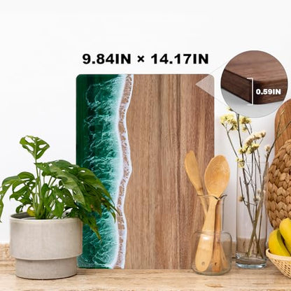 Resin Cutting Board,Ocean Charcuterie board,handmade board for Fruit Cheese and meat, Vegetable, Kitchen, Gift (Green Wave) - color: Green Wave