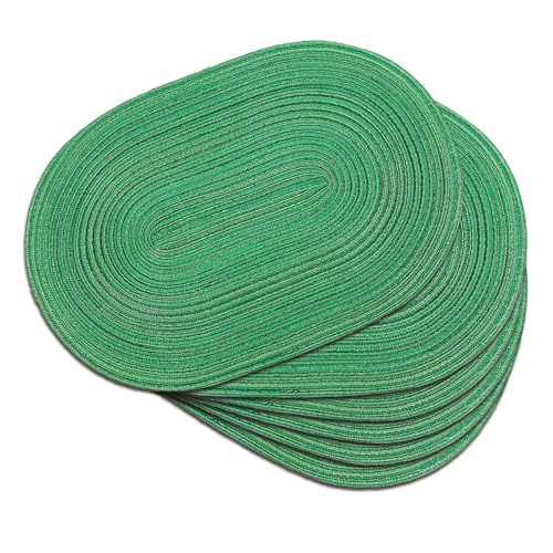 Placemats Set of 6, Woven Oval Braided Dining Table Mats(Green Shine) | 12 x 17.5 Inch Size Fits Plates and Flatware; Hand Washable and Heat Resistant for Kitchen Use, with Farmhouse and Boho Style - color: Green Shine, size: 6 pcs