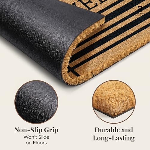 Coir Welcome Mat, Non-Slip, Welcome Classic 5, 17x29 in | 100% Natural Coir, Anti-Shedding, Durable PVC Backing, Traps Dirt and Mud, Indoor and Outdoor Entryway, Easy to Clean - color: Welcome Classic 5