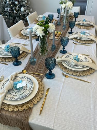 11.8" Set of 6 Round Corn Husk Placemats | Boho Woven Rattan Table Mats | Farmhouse Wicker Spring Plate Chargers Like Water Hyacinth, Seagrass for Wedding, Party, Christmas, Events - size: Set of 6 (Dia 11.8)