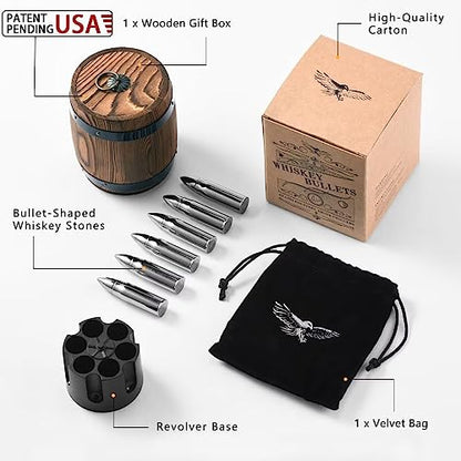 Gifts for Men Dad, Whiskey Stones, Him Husband Boyfriend Gifts for Birthday Anniversary Fathers' Day, Unique Wedding Housewarming Gift for Men Who Have Everything 10pcs - color: Silver - Wooden Barrel