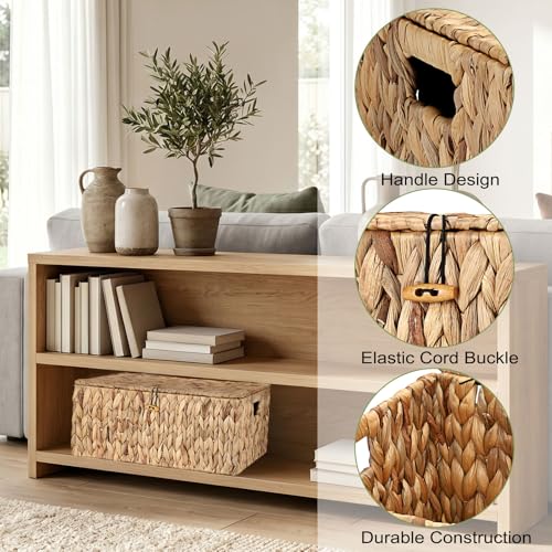 Water Hyacinth Storage Baskets Large Wicker Basket with Lid Woven Decorative Box for Shelf Pantry Laundry, Home Organizer, 17x13.2x7 Inch - size: 17"L x 13.2"W x 7H