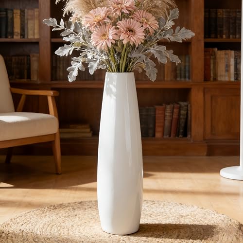 White Tall Ceramic Floor Vase, 28 Inch, Minimalist Design | Glossy Glazed Finish, Spacious Rooms, Statement Corners, Fireplace, Dried Branches - color: Shape 1, size: 28 Inch