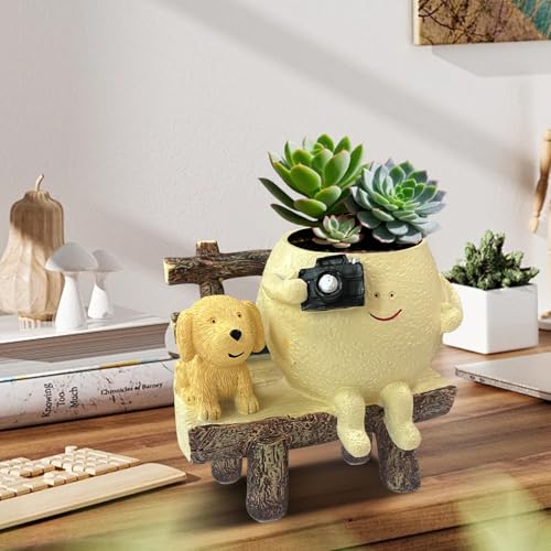Cute Unique Resin Smiley Face Plant Pot Funny Head Planter for Indoor Flower, Succulent