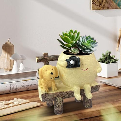 Cute Unique Resin Smiley Face Plant Pot Funny Head Planter for Indoor Flower, Succulent