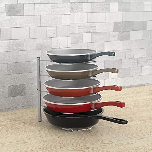 Deco Brothers Pan Organizer Rack for Kitchen Cabinet and Counter, Silver - color: Silver