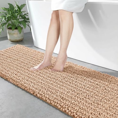 Disolla Beige Bathroom Runner Rug 24x60 Inch - Large Long Chenille Bath Mat, Thick Shaggy Plush Absorbent Floor Mat, Non-Slip Runner for Master Bathroom and Bedside - color: Beige, size: 2' x 5' (24''x60'' Bathroom Rug)