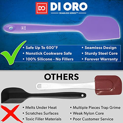 DI ORO Silicone Spatula Set - 600F Heat Resistant, 3-Pc Lavender | Rubber scraper won't scratch nonstick pans; For baking, cooking, mixing, and frosting; BPA-free and dishwasher safe - color: Lavender