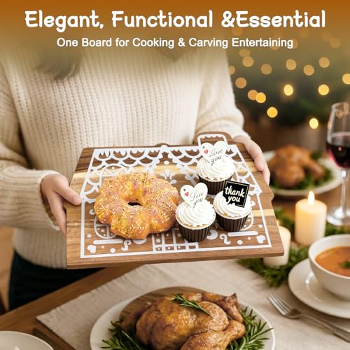 Christmas Gingerbread House Cutting Board Acacia Wood Serving Board Wooden Serving Platter Tray Cheese Fruit Bread Christmas Holiday Xmas Kitchen Decoration - style: Christmas Gingerbread House