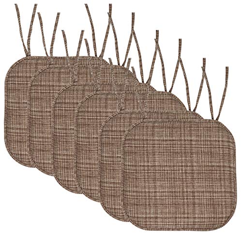 Sweet Home Collection Chair Cushion Memory Foam Pads with Ties Honeycomb Pattern Slip Non Skid Rubber Back Rounded Square 16" x 16" Seat Cover, 6 Pack Aria Dark Brown - color: Aria Dark Brown, size: 6 Count (Pack of 1)