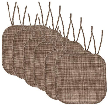 Sweet Home Collection Chair Cushion Memory Foam Pads with Ties Honeycomb Pattern Slip Non Skid Rubber Back Rounded Square 16" x 16" Seat Cover, 6 Pack Aria Dark Brown - color: Aria Dark Brown, size: 6 Count (Pack of 1)