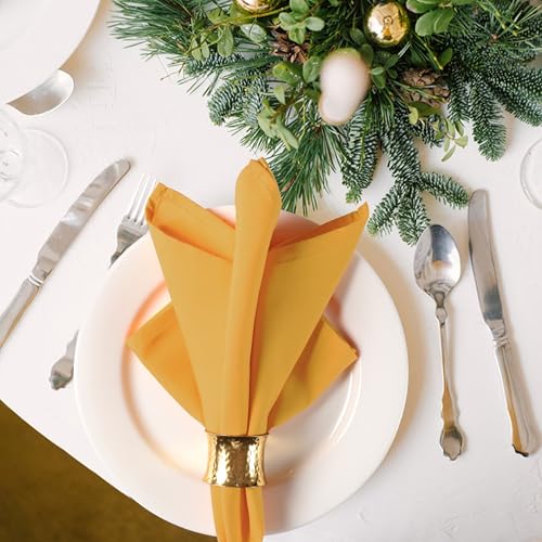 Ramanta Home Set of 12 Polyester Cloth Napkins 18x18 Inches, Mustard | Polyester Napkins with Hemmed Edges, Washable Reusable Dinner Napkins Ideal for Parties, Weddings , Hotels and Banquets - color: Mustard, size: 18" x 18" (Set of 12)