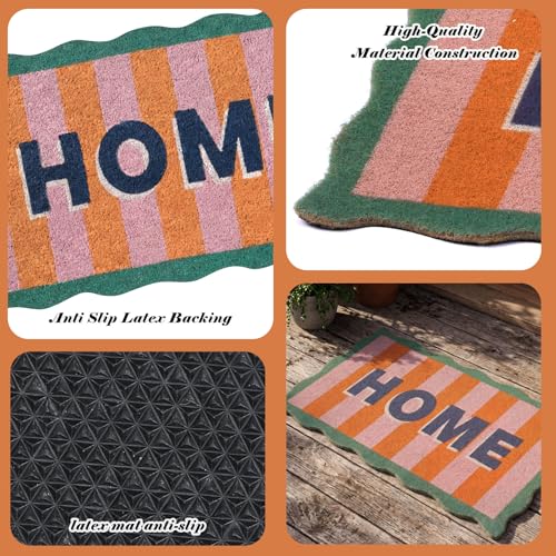 Scalloped Coir Welcome Doormat, 16 x 28 Inch Entrance Mat,Stripe,Classic | Cute Door Mat Decorative Non Slip, Heavy Duty Natural Coir Rug for Front Door, Porch, Patio, Garage