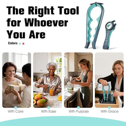 Jar Opener for Weak Hands, Seniors with Arthritis, Blue | 5-in-1 Multi-Function Bottle & Can Opener with Ergonomic Non-Slip Handle, Kitchen Tool Set