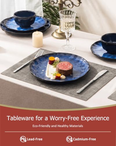 4-piece set, ceramic, natural active glaze plate and bowl set, microwave and dishwasher compatible tableware set, shatterproof and scratch resistant dinner set, irregular edge design, blue - color: style - 4