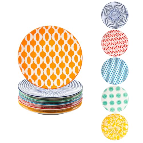 6 Inch Ceramic Mini Dessert Plates Set of 6 | Small Appetizer Plates for Kitchen - Salad Plate for Cake Snacks Side Dish,Gift, Microwave Dishwasher Safe - Assorted Colors - color: Assorted Colors, size: 6 INCH