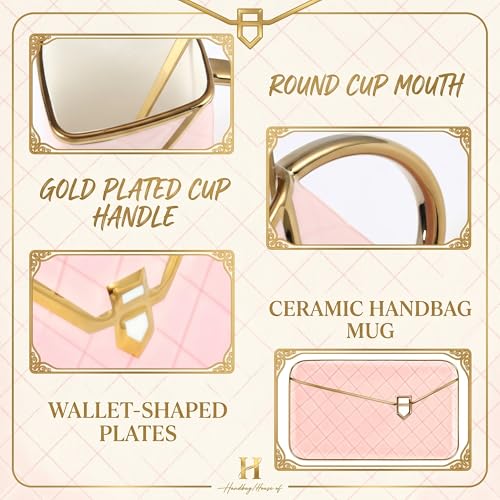 Zubebe 1 Set Coffee Mug Elegant Handbag Shaped Cup Modern Ceramic Purse Mug with Spoon and Saucer, 10oz Cute Creative Tea Cup for Woman Girls Gift (Pink) - color: Pink