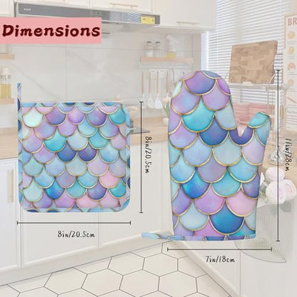 Pink Mermaid Scales Heat-Resistant Silicone Oven Mitts and Pot Holders,Long Oven Gloves with Non-Slip Grip for Cooking, Baking, Grilling,BBQ - color: Pink Mermaid Scales