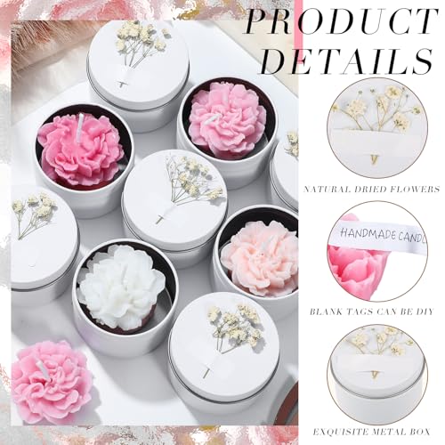 Threlaco 12 Pcs Flower Bridal Candles Set Bridesmaid Gift,Pink Gradient | 2" Wax Scented Candle Bulk, with Dried Flower and Cans, for Wedding Shower Proposal Anniversaries Women Christmas Party Favor - color: Pink Gradient