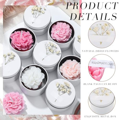 Threlaco 12 Pcs Flower Bridal Candles Set Bridesmaid Gift,Pink Gradient | 2" Wax Scented Candle Bulk, with Dried Flower and Cans, for Wedding Shower Proposal Anniversaries Women Christmas Party Favor - color: Pink Gradient