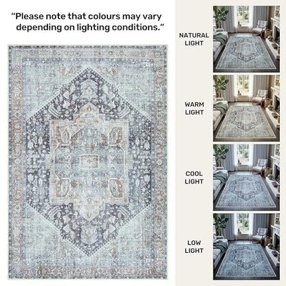 GLN Rugs Bohemian - Taxila - Machine Washable Area Rug, Boho Washable, Non Slip, Low Pile Chenille Area Rug, Entryway, Hallway, Kitchen Rug - Easy Clean (2'x3' Brown and Gray) - color: Brown/Gray/Cream, size: 2' x 3' (Rectangular)