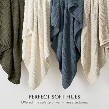 EVERGRACEHOME Chunky Chenille Knit Throw Blanket, 60 x 80, Olive Green | Sculpted Moss Stitch, Chic Modern Farmhouse, All-Season Warmth, OEKO-TEX® Certified, Elegant Blanket for Couch, Bed, Sofa - color: Olive Green, size: 60" X 80"
