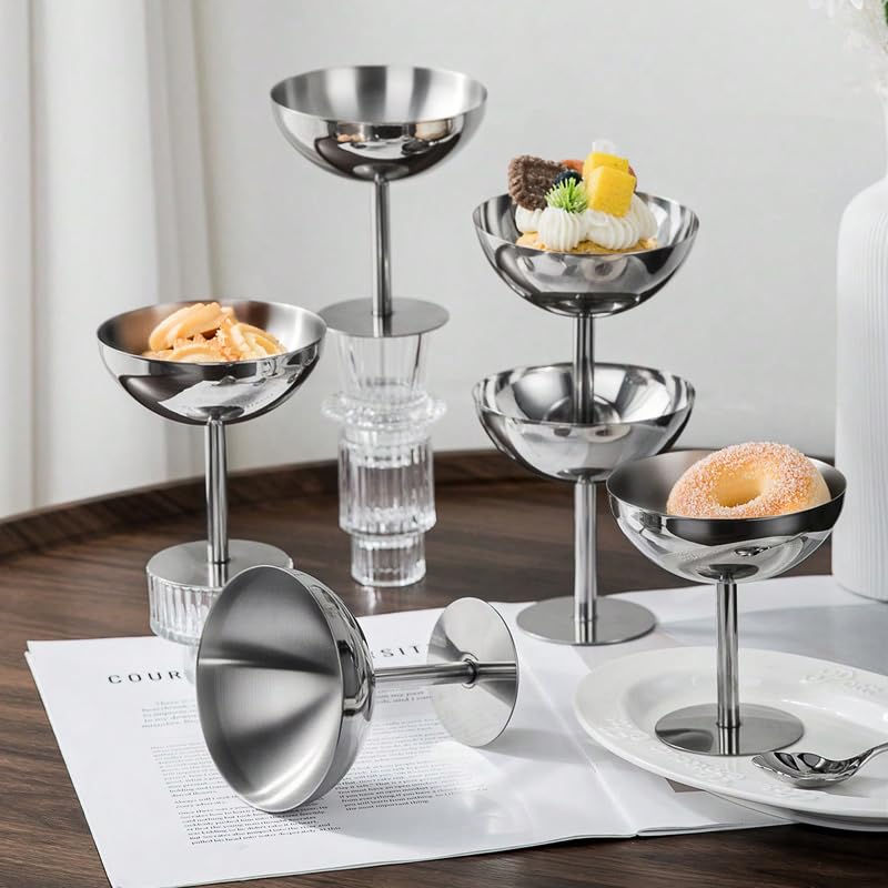 choxila Ice Cream Bowls 4pcs – Elegant Stainless Steel Dessert Cups, Footed Bowl for Ice Cream, Trifle, and More – Perfect for Parties, Weddings, and Home Use - color: Stainless Steel