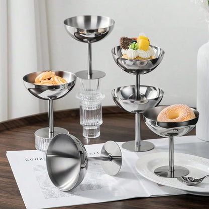 choxila Ice Cream Bowls 4pcs – Elegant Stainless Steel Dessert Cups, Footed Bowl for Ice Cream, Trifle, and More – Perfect for Parties, Weddings, and Home Use - color: Stainless Steel