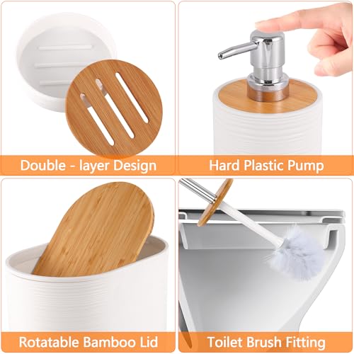 10 PCS White Bathroom Accessories Set with Trash Can Bathroom Accessory | All-in-One Kit with Trash Can,Toothbrush Holder,Soap Dispenser,Toothbrush Cup,Vanity Tray,Soap Dish,Toilet Brush etc for Home - color: White