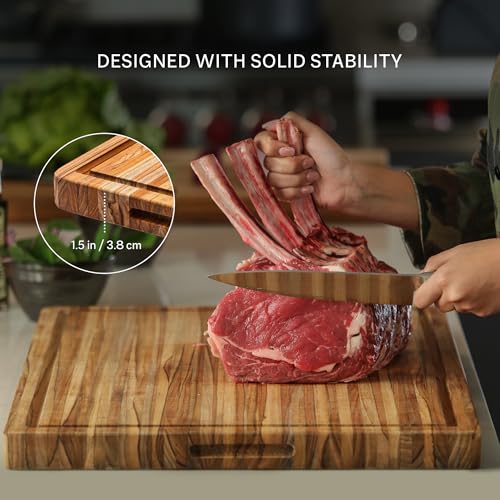 Teakhaus Carving Board and EON Cutting Board Oil Set - Large (L) Teak Wood Cutting Board with Juice Groovel & Food-Grade Mineral Oil - 20”L x 15”W x 1.5” Thick - FSC Certified - color: Cutting Board with Maintenance Oil, size: Large (20 inch x 15 inch x 1