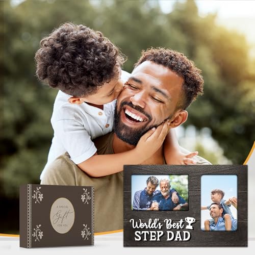 Gifts for Step Dad Fathers Day, Stepdad Gifts from Step Son 3D Photo Frame Hold 4x6 Inches Two Photos, Best Step Dad Ever Gift Gag Birthday Gift for Him from Step Daughter on Father's Day - color: Step Dad