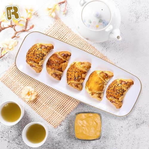 R-kay 4 Pack Plastic Serving Trays - White & Gold - 17 x 6.5 in - Heavy Duty Dessert Trays - Rectangular Party Platters - color: White And Gold, size: 17 Inch