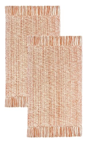 COTTON CRAFT Woven Area Rug - 2 Pack Entryway Rug with Fringe - 22x34 Inch | Terracotta Natural Reversible Boho Farmhouse Rustic Cotton Throw Rug Carpet - Washable Mat for Bedroom Living Room Bathroom - color: Terracotta - 2 Pack, size: 1'10" x 2'10" (Rec