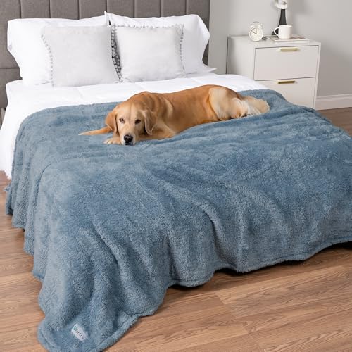 PetAmi Fluffy Sherpa Waterproof Dog Blanket for Pet Cat Queen 90x90, Blue | Soft & Warm & Washable; Leafproof Couch Sofa Protector for Small Medium Large Pet; Pee Proof Cover for Crate Kennel Car Seat - color: Dusty Blue, size: Queen (90x90)