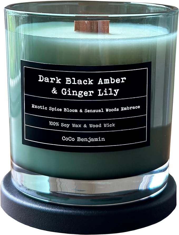 100% Soy, Highly Scented, Hand Poured Soy Candle (Dark Black Amber & Ginger Lily (Wooden Wick)) - style: Dark Black Amber & Ginger Lily (Wooden Wick)