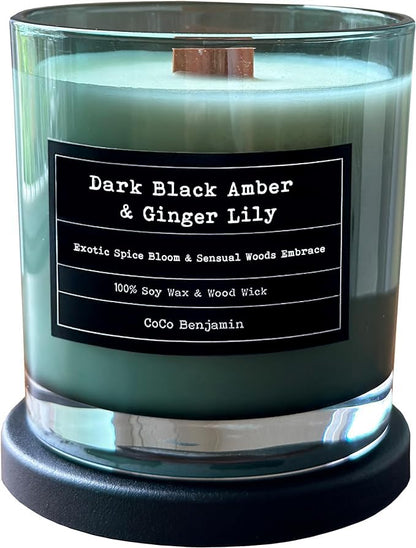 100% Soy, Highly Scented, Hand Poured Soy Candle (Dark Black Amber & Ginger Lily (Wooden Wick)) - style: Dark Black Amber & Ginger Lily (Wooden Wick)