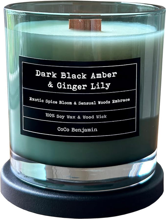 100% Soy, Highly Scented, Hand Poured Soy Candle (Dark Black Amber & Ginger Lily (Wooden Wick)) - style: Dark Black Amber & Ginger Lily (Wooden Wick)