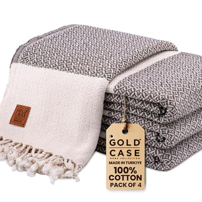 Gold CASE Turkish Beach Towel Set of 4 – 100% Cotton Large Turkish Bath Towels 67 x 38'' – Aphrodite Extra Large, Quick Dry & Sand Free Towels – Peshtemal for Pool – Beige - color: Beige, size: Aphrodite Beach Bath Towel