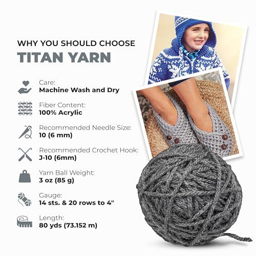 Mary Maxim Titan Bulky Yarn, Weight 5 Acrylic, Chunky Yarn for Crocheting and Knitting, Ideal for Thick, Soft Blankets, Throws, and Graph Style Sweaters, 80 Yards - Medium Grey - 1 Skein - color: Medium Grey